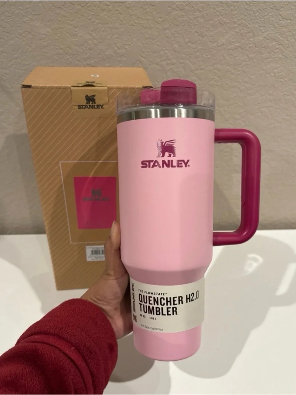 Stanley Pink Tumbler with Magenta Handle - Picture 2 of 6